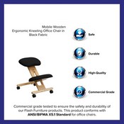 Mobile Wooden Ergonomic Kneeling Office Chair in Black Fabric, WL-SB-210-GG