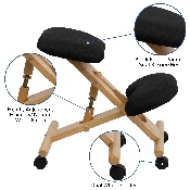 Mobile Wooden Ergonomic Kneeling Office Chair in Black Fabric, WL-SB-210-GG