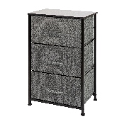 3 Drawer Wood Top Black Cast Iron Frame Vertical Storage Dresser with Dark Gray Easy Pull Fabric Drawers, WX-5L20-X-BK-GR-GG