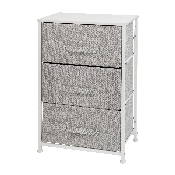 3 Drawer Wood Top White Cast Iron Frame Vertical Storage Dresser with Light Gray Easy Pull Fabric Drawers, WX-5L20-X-WH-GR-GG