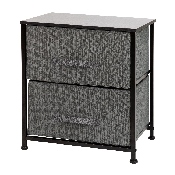 2 Drawer Wood Top Black Nightstand Storage Organizer with Cast Iron Frame and Dark Gray Easy Pull Fabric Drawers, WX-5L200-BK-GR-GG