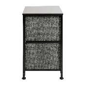 2 Drawer Wood Top Black Nightstand Storage Organizer with Cast Iron Frame and Dark Gray Easy Pull Fabric Drawers, WX-5L200-BK-GR-GG