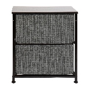2 Drawer Wood Top Black Nightstand Storage Organizer with Cast Iron Frame and Dark Gray Easy Pull Fabric Drawers, WX-5L200-BK-GR-GG