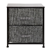 2 Drawer Wood Top Black Nightstand Storage Organizer with Cast Iron Frame and Dark Gray Easy Pull Fabric Drawers, WX-5L200-BK-GR-GG