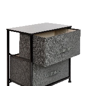 2 Drawer Wood Top Black Nightstand Storage Organizer with Cast Iron Frame and Dark Gray Easy Pull Fabric Drawers, WX-5L200-BK-GR-GG