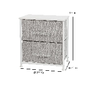 2 Drawer Wood Top White Nightstand Storage Organizer with Cast Iron Frame and Light Gray Easy Pull Fabric Drawers, WX-5L200-WH-GR-GG