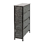 4 Drawer Slim Wood Top Black Cast Iron Frame Vertical Storage Dresser with Dark Gray Easy Pull Fabric Drawers, WX-5L203-BK-GR-GG