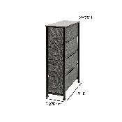 4 Drawer Slim Wood Top Black Cast Iron Frame Vertical Storage Dresser with Dark Gray Easy Pull Fabric Drawers, WX-5L203-BK-GR-GG