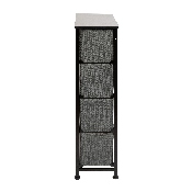 4 Drawer Slim Wood Top Black Cast Iron Frame Vertical Storage Dresser with Dark Gray Easy Pull Fabric Drawers, WX-5L203-BK-GR-GG