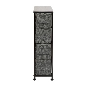 4 Drawer Slim Wood Top Black Cast Iron Frame Vertical Storage Dresser with Dark Gray Easy Pull Fabric Drawers, WX-5L203-BK-GR-GG