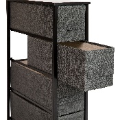 4 Drawer Slim Wood Top Black Cast Iron Frame Vertical Storage Dresser with Dark Gray Easy Pull Fabric Drawers, WX-5L203-BK-GR-GG