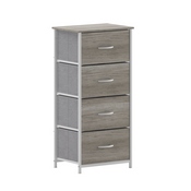 Harris 4 Drawer Storage Dresser with White Cast Iron Frame, Light Natural Wood Top and Easy Pull Engineered Wood Drawers, and White Wooden Handles, WX-5L203-MDF-WHT-LNT-GG
