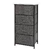 4 Drawer Wood Top Black Cast Iron Frame Vertical Storage Dresser with Dark Gray Easy Pull Fabric Drawers, WX-5L203-X-BK-GR-GG