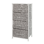 4 Drawer Wood Top White Cast Iron Frame Vertical Storage Dresser with Light Gray Easy Pull Fabric Drawers, WX-5L203-X-WH-GR-GG