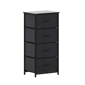 Harris 4 Drawer Vertical Storage Dresser with Black Cast Iron Frame and Wood Top and Black Easy Pull Fabric Drawers with Wooden Handles, WX-5L203L-W-BK-BK-GG