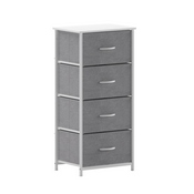 Harris 4 Drawer Vertical Storage Dresser with White Cast Iron Frame, White Wood Top and Gray Easy Pull Fabric Drawers with White Wooden Handles, WX-5L203L-W-WH-GR-GG