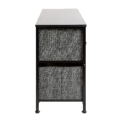 5 Drawer Wood Top Black Cast Iron Frame Vertical Storage Dresser with Dark Gray Easy Pull Fabric Drawers, WX-5L206-X-BK-GR-GG