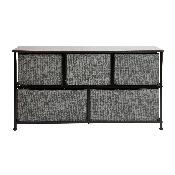 5 Drawer Wood Top Black Cast Iron Frame Vertical Storage Dresser with Dark Gray Easy Pull Fabric Drawers, WX-5L206-X-BK-GR-GG