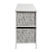 5 Drawer Wood Top White Cast Iron Frame Vertical Storage Dresser with Light Gray Easy Pull Fabric Drawers, WX-5L206-X-WH-GR-GG