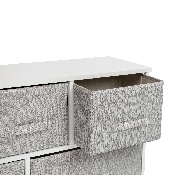 5 Drawer Wood Top White Cast Iron Frame Vertical Storage Dresser with Light Gray Easy Pull Fabric Drawers, WX-5L206-X-WH-GR-GG