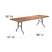 8-Foot Rectangular Wood Folding Banquet Table with Clear Coated Finished Top, XA-3696-P-GG, XA-3696-P-GG