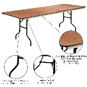 8-Foot Rectangular Wood Folding Banquet Table with Clear Coated Finished Top, XA-3696-P-GG, XA-3696-P-GG