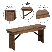 HERCULES Series 40'' x 12'' Antique Rustic Solid Pine Folding Farm Bench, XA-B-40X12-GG