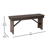 HERCULES 40'' x 12'' Mahogany Solid Pine Folding Farm Bench, XA-B-40X12-MG-GG