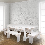 HERCULES Series 40" x 12" Antique Rustic White Solid Pine Folding Farm Bench, XA-B-40X12-WH-GG