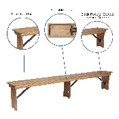 HERCULES Series 8' x 12'' Antique Rustic Solid Pine Folding Farm Bench with 3 Legs, XA-B-96X12-L-GG