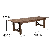 HERCULES Series 9' x 40" Rectangular Antique Rustic Solid Pine Folding Farm Table, XA-F-108X40-GG