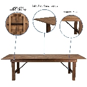 HERCULES Series 9' x 40" Rectangular Antique Rustic Solid Pine Folding Farm Table, XA-F-108X40-GG