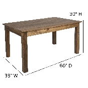 60" x 38" Rectangular Antique Rustic Solid Pine Farm Dining Table, XA-F-60X38-GG