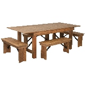 HERCULES Series 7' x 40'' Antique Rustic Folding Farm Table and Four Bench Set, XA-FARM-1-GG