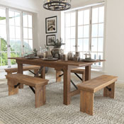 HERCULES Series 7' x 40'' Antique Rustic Folding Farm Table and Four Bench Set, XA-FARM-1-GG