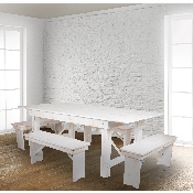 HERCULES Series 7' x 40" Antique Rustic White Folding Farm Table and Four Bench Set, XA-FARM-1-WH-GG