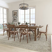 HERCULES Series 8' x 40'' Antique Rustic Folding Farm Table Set with 6 Cross Back Chairs and Cushions, XA-FARM-11-GG