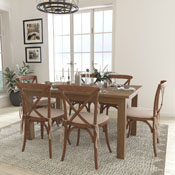 60" x 38" Antique Rustic Farm Table Set with 6 Cross Back Chairs and Cushions, XA-FARM-19-GG