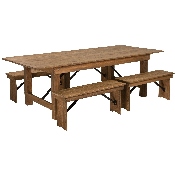 HERCULES Series 8' x 40'' Antique Rustic Folding Farm Table and Four 40.25