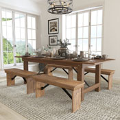 HERCULES Series 8' x 40'' Antique Rustic Folding Farm Table and Four 40.25"L Bench Set, XA-FARM-2-GG