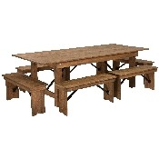 HERCULES Series 8' x 40'' Antique Rustic Folding Farm Table and Six Bench Set, XA-FARM-3-GG