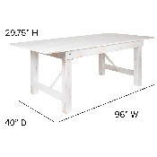 HERCULES Series 8' x 40" Antique Rustic White Folding Farm Table and Six Bench Set, XA-FARM-3-WH-GG