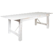 HERCULES Series 8' x 40" Antique Rustic White Folding Farm Table and Six Bench Set, XA-FARM-3-WH-GG