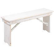 HERCULES Series 8' x 40" Antique Rustic White Folding Farm Table and Six Bench Set, XA-FARM-3-WH-GG