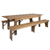 HERCULES Series 8' x 40'' Antique Rustic Folding Farm Table and Two Bench Set, XA-FARM-4-GG