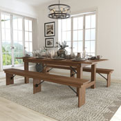 HERCULES Series 8' x 40'' Antique Rustic Folding Farm Table and Two Bench Set, XA-FARM-4-GG