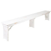 HERCULES Series 8' x 40" Antique Rustic White Folding Farm Table and Two Bench Set, XA-FARM-4-WH-GG