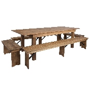 HERCULES Series 8' x 40'' Antique Rustic Folding Farm Table and Four Bench Set, XA-FARM-5-GG