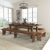 HERCULES Series 8' x 40'' Antique Rustic Folding Farm Table and Four Bench Set, XA-FARM-5-GG