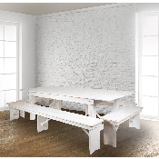 HERCULES Series 8' x 40" Antique Rustic White Folding Farm Table and Four Bench Set, XA-FARM-5-WH-GG